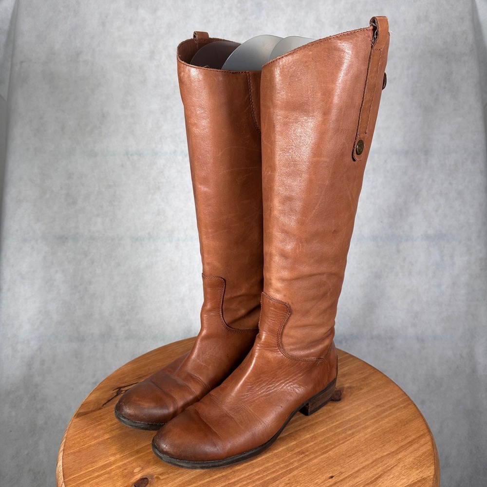 Sam Edelman Penny Riding Boots Women 8M Cognac Brown Leather Knee High Good